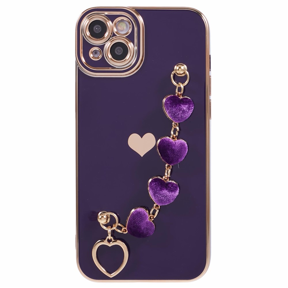 For iPhone 13 Case Shockproof TPU Phone Cover with Chain Bracelet - Dark Purple
