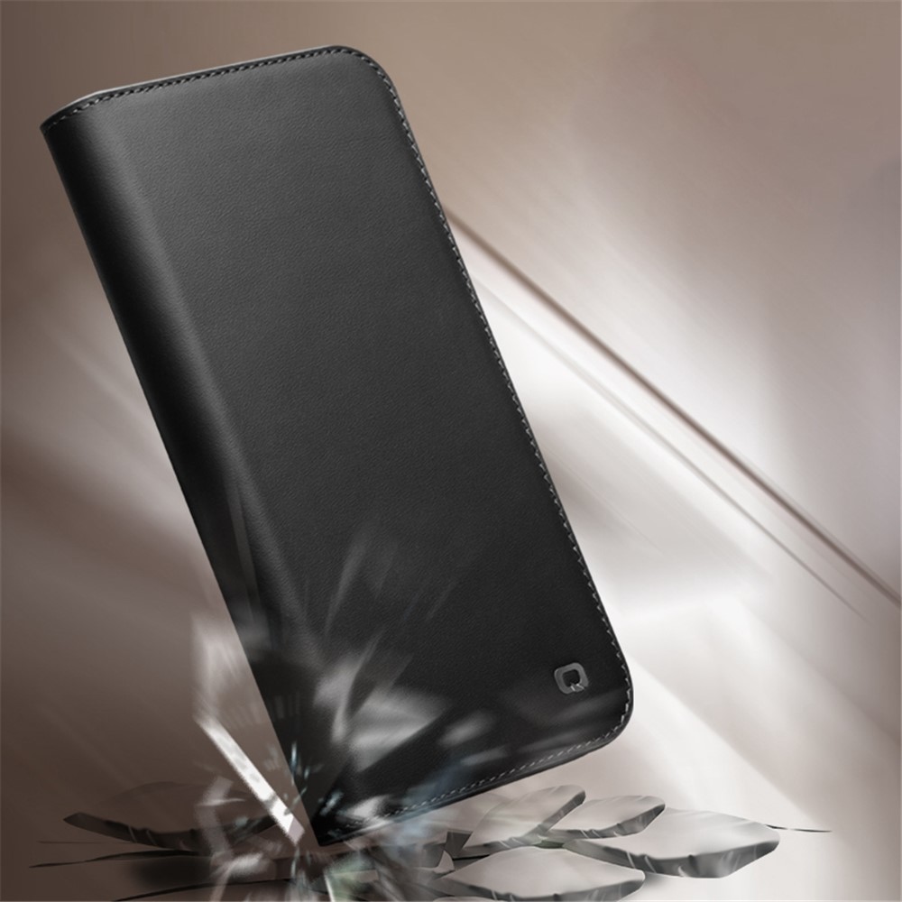 QIALINO For iPhone 14 6.1 inch Classic 2nd-Series Business Style Flip Phone Case Wallet Stand Shockproof Genuine Leather Anti-scratch Phone Cover - Black-4