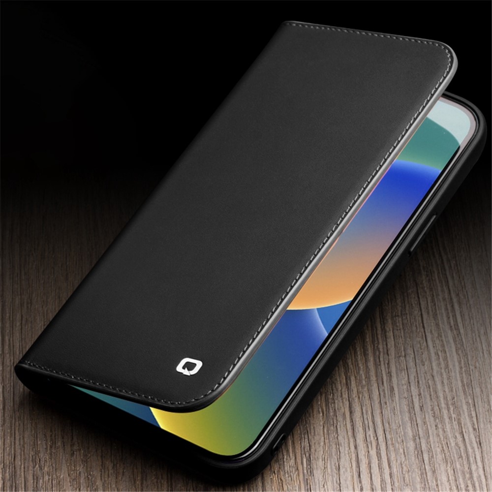 QIALINO For iPhone 14 Max 6.7 inch Classic 2nd-Series Shockproof Phone Case Flip Wallet Cover Stand Business Style Genuine Leather Phone Shell - Black-5