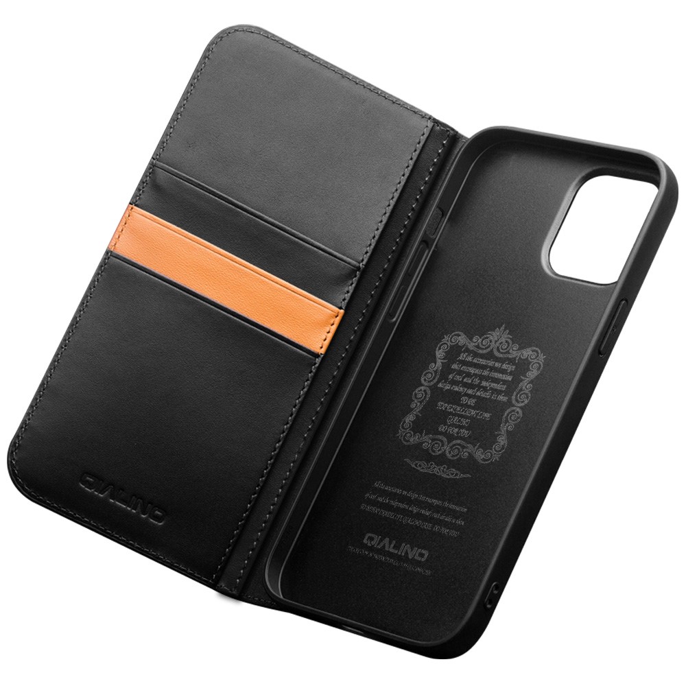 QIALINO For iPhone 14 Pro Max 6.7 inch Classic 2nd-Series Phone Case Flip Stand Wallet Cover Business Style Genuine Leather Phone Shell - Black-2