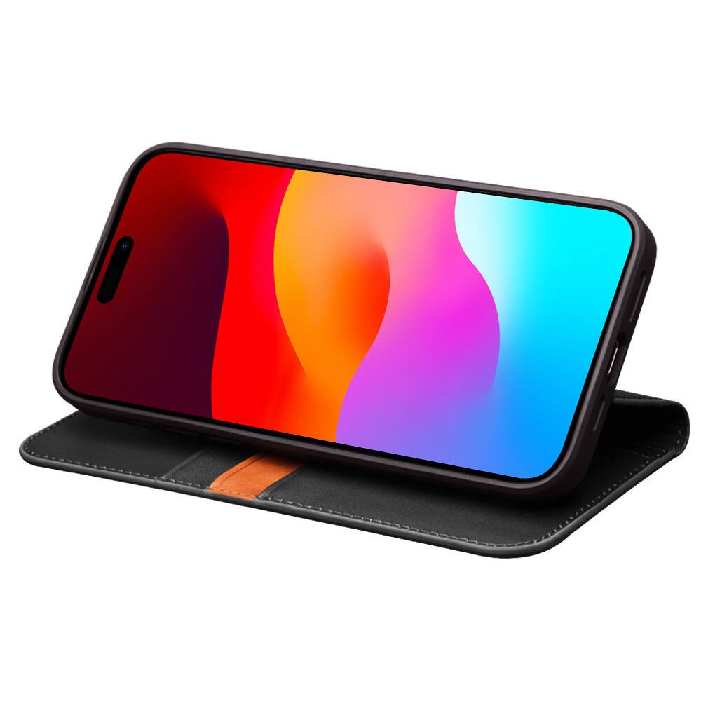 QIALINO For iPhone 14 Pro Max 6.7 inch Classic 2nd-Series Phone Case Flip Stand Wallet Cover Business Style Genuine Leather Phone Shell - Black-4