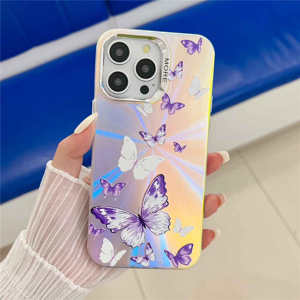 For iPhone 13 Pro Max Case PC+TPU Phone Cover Colorful Laser Butterfly - AB6