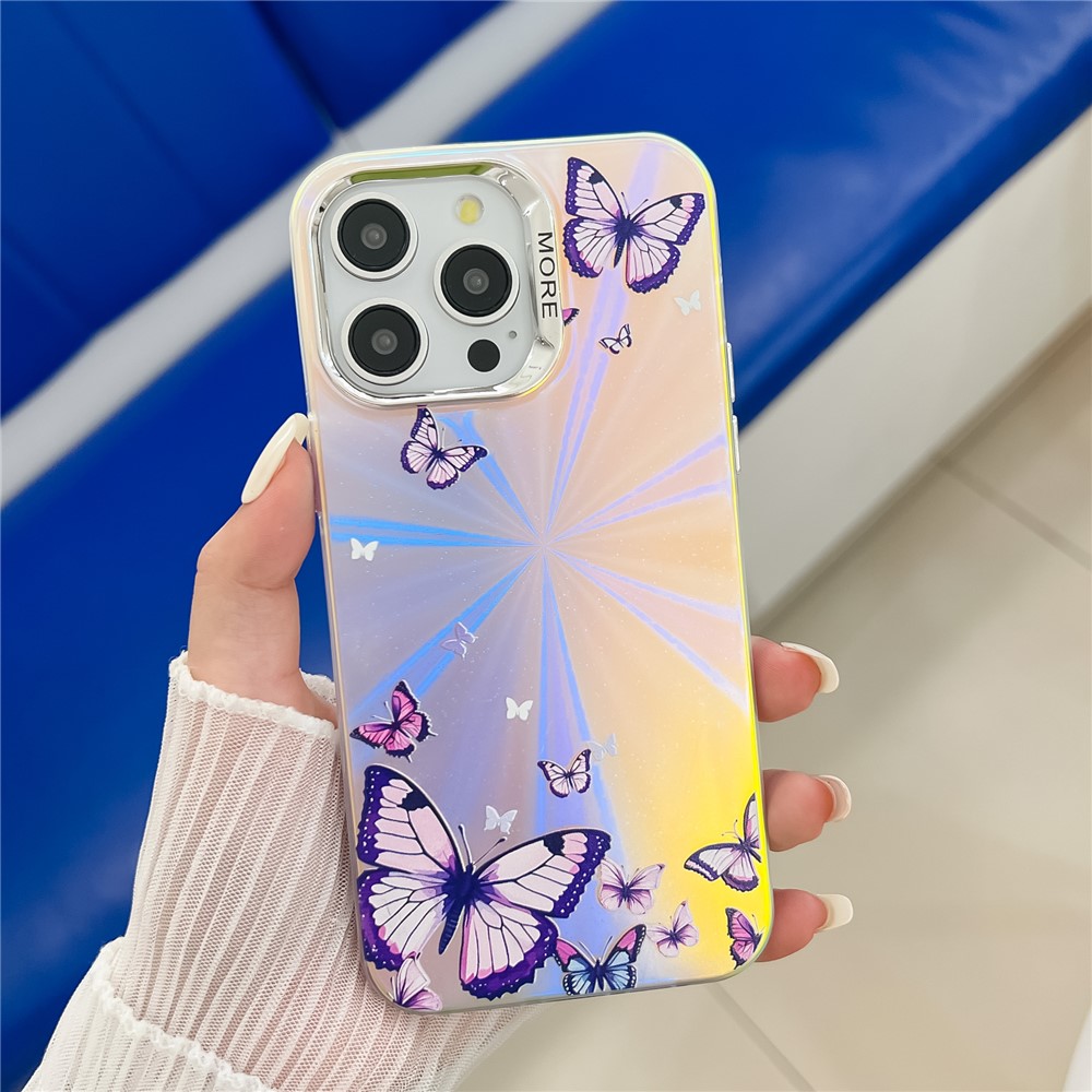 For iPhone 13 Pro Case Electroplated Laser Butterfly Pattern PC+TPU Phone Cover - AB3