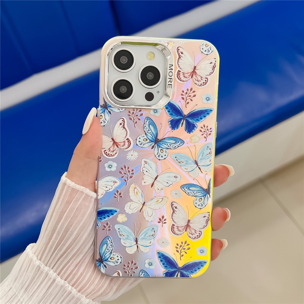 For iPhone 13 Pro Case Electroplated Laser Butterfly Pattern PC+TPU Phone Cover - AB4