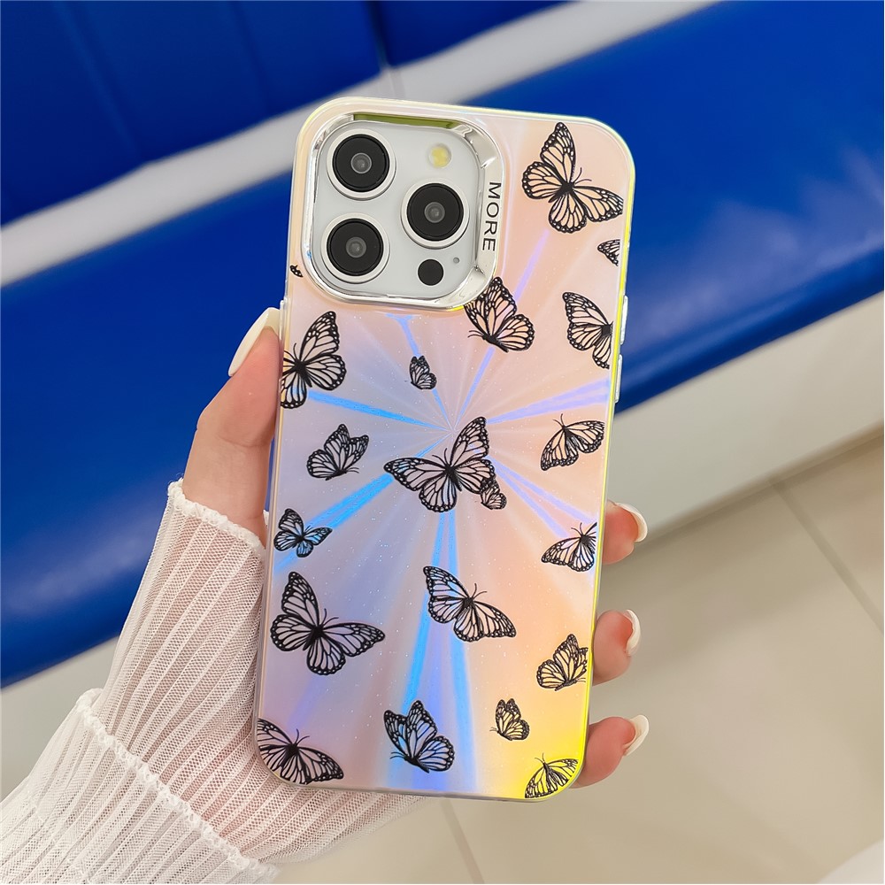 For iPhone 13 Pro Case Electroplated Laser Butterfly Pattern PC+TPU Phone Cover - AB5