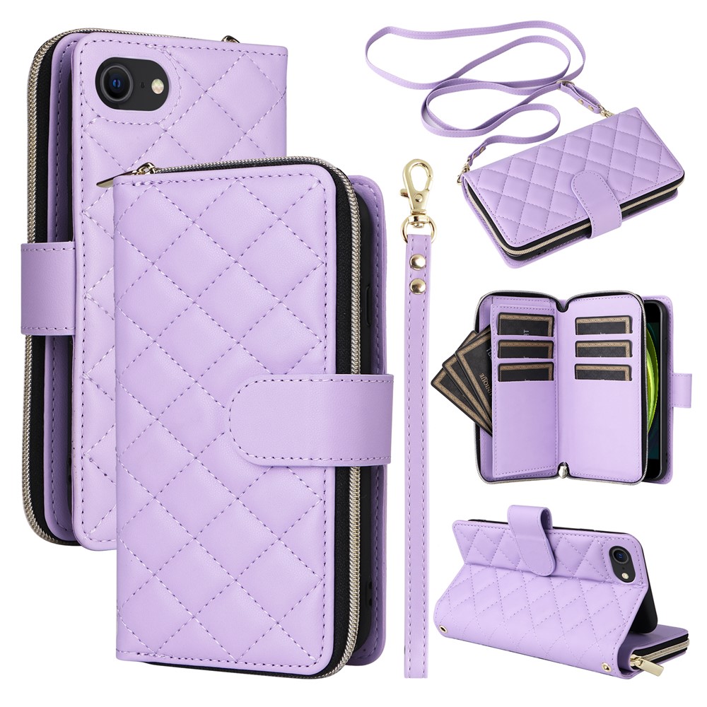 For iPhone 6 / 6s / 7 / 8 / SE (2020) / SE (2022) Case Zipper Wallet PU Leather Phone Cover - Purple