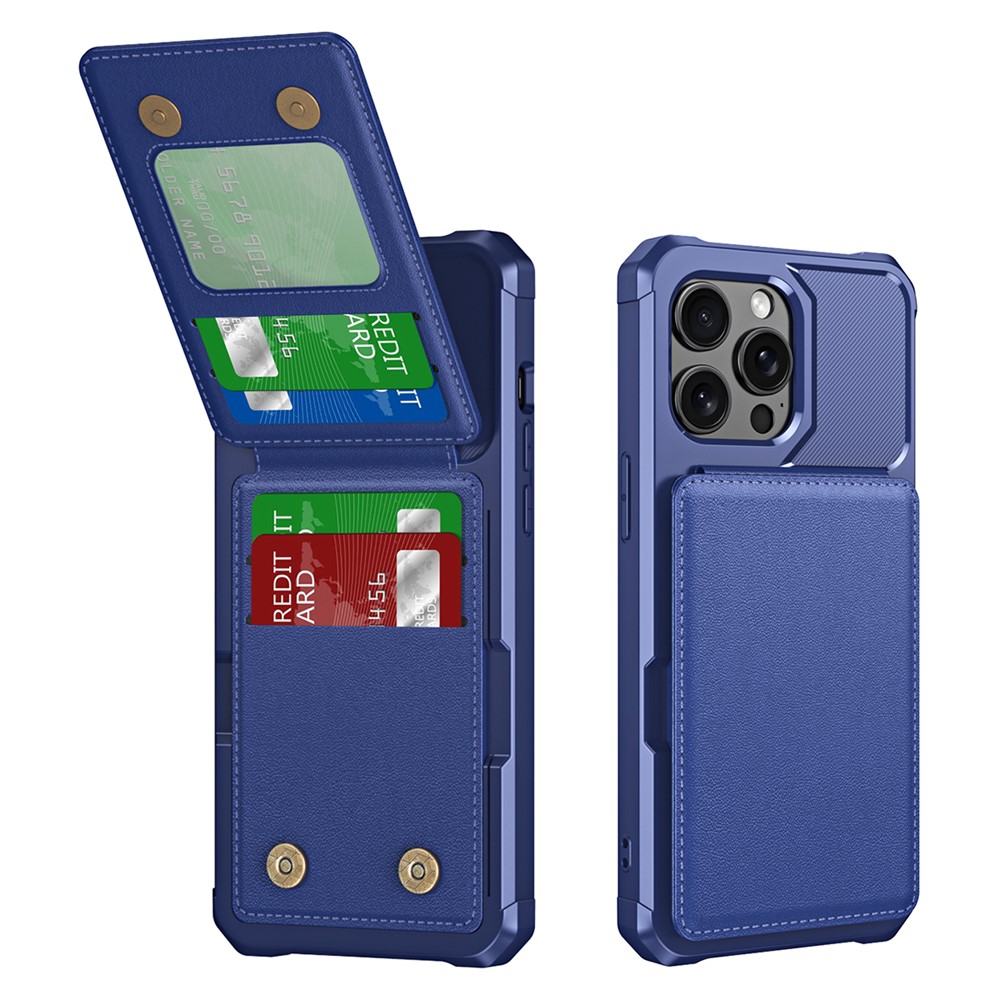 ZM11 For iPhone 13 Pro Max Case Vertical Card Slots PU Leather Coated TPU Kickstand Phone Cover - Dark Blue