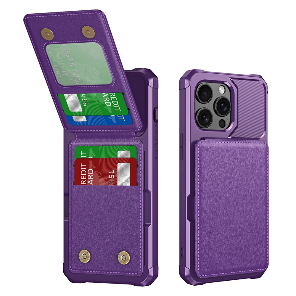 ZM11 For iPhone 13 Pro Case Card Slots PU+TPU Phone Cover with Kickstand - Purple