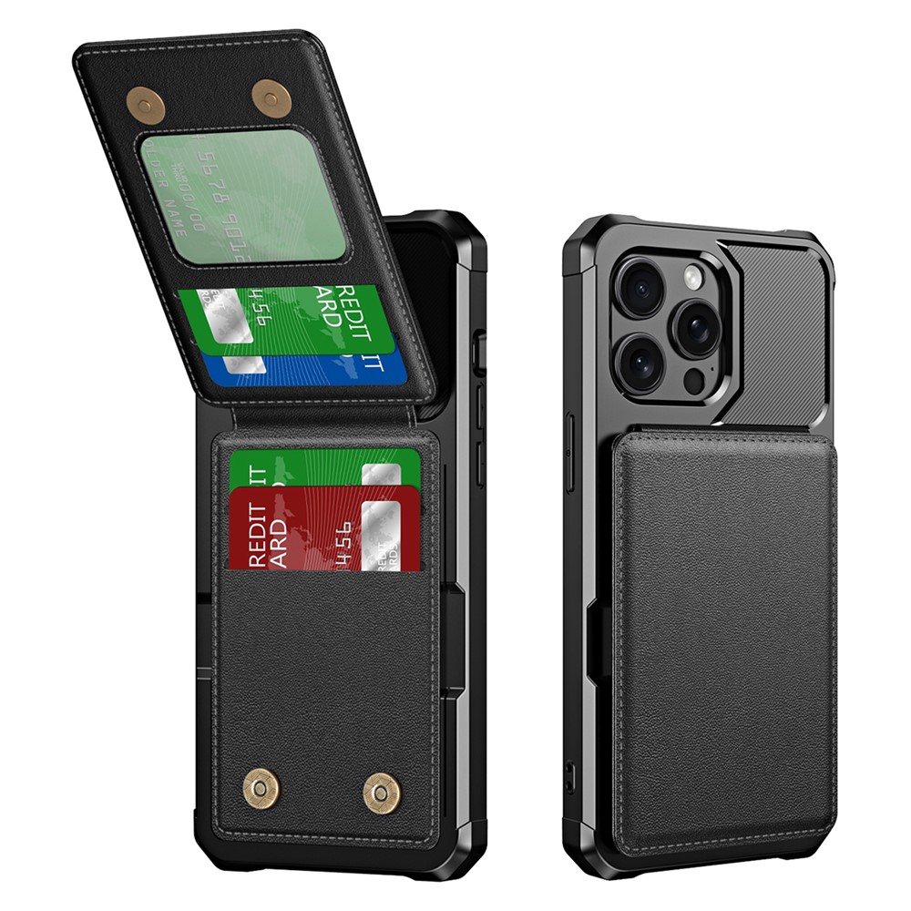 ZM11 For iPhone 12 / 12 Pro Case Vertical Flip Card Holder Leather+TPU Kickstand Phone Cover - Black