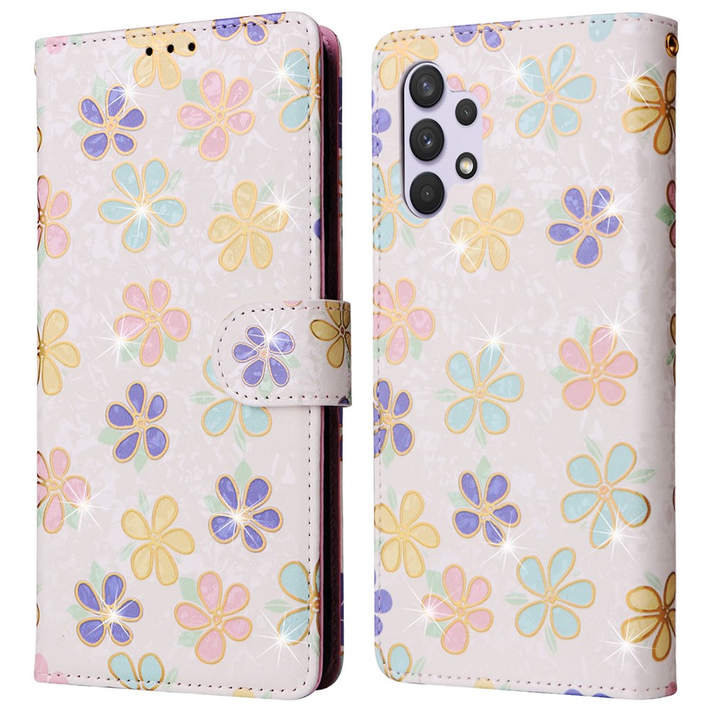 For Samsung Galaxy A32 4G (EU Version) Case Floral Design RFID Blocking Leather Phone Cover - Colorful Flower