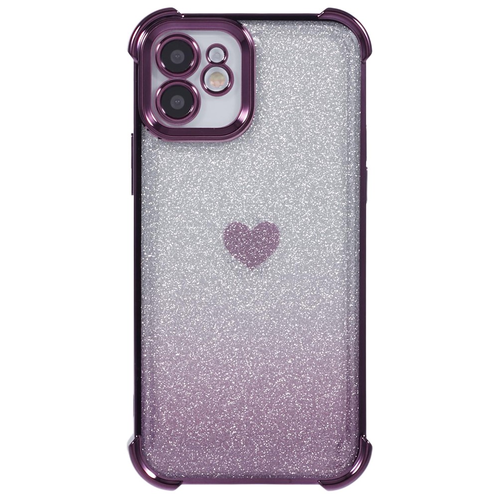 For iPhone 11 Drop Protection Cell Phone Case Heart Pattern TPU Glittery Powder Phone Cover - Dark Purple
