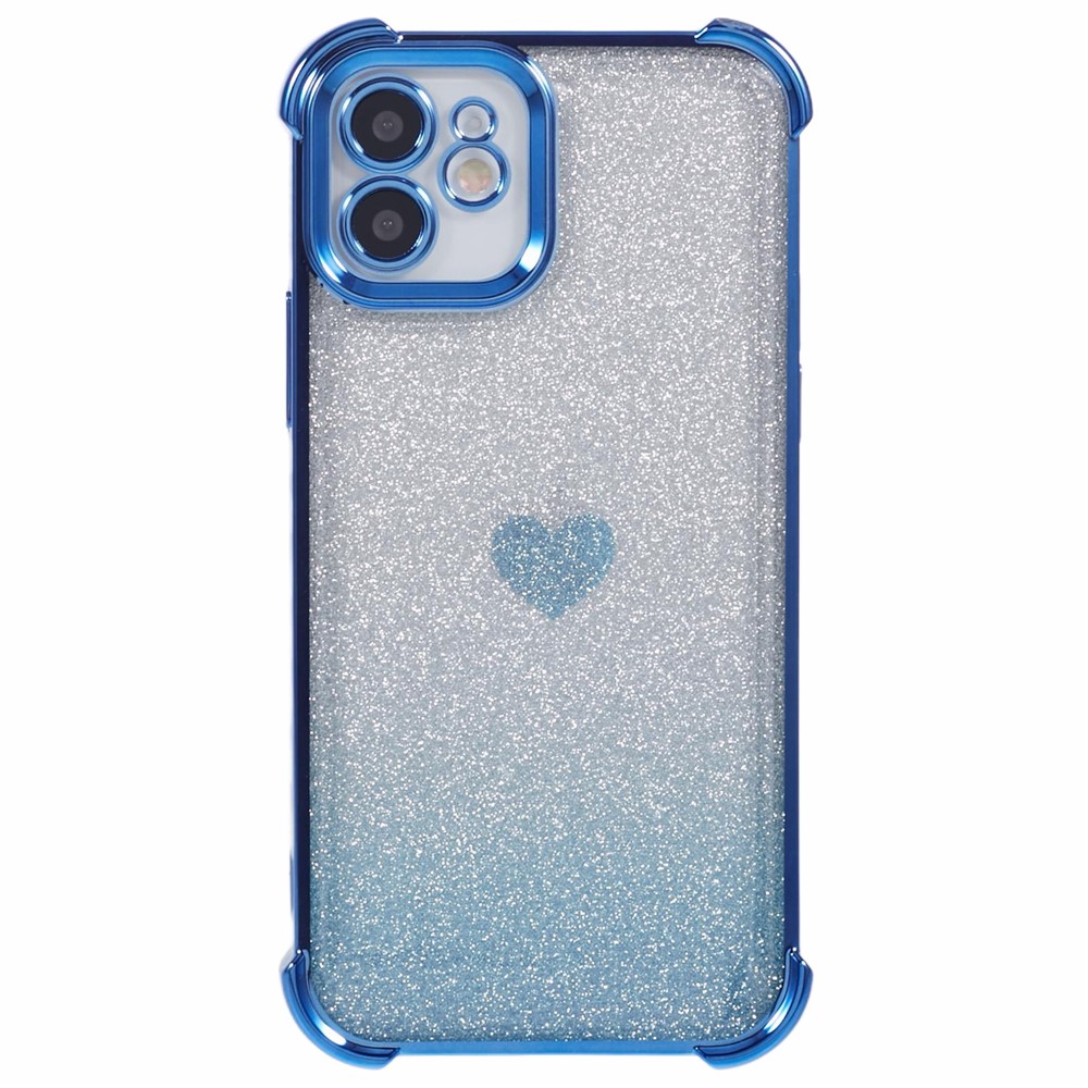 For iPhone 11 Drop Protection Cell Phone Case Heart Pattern TPU Glittery Powder Phone Cover - Blue