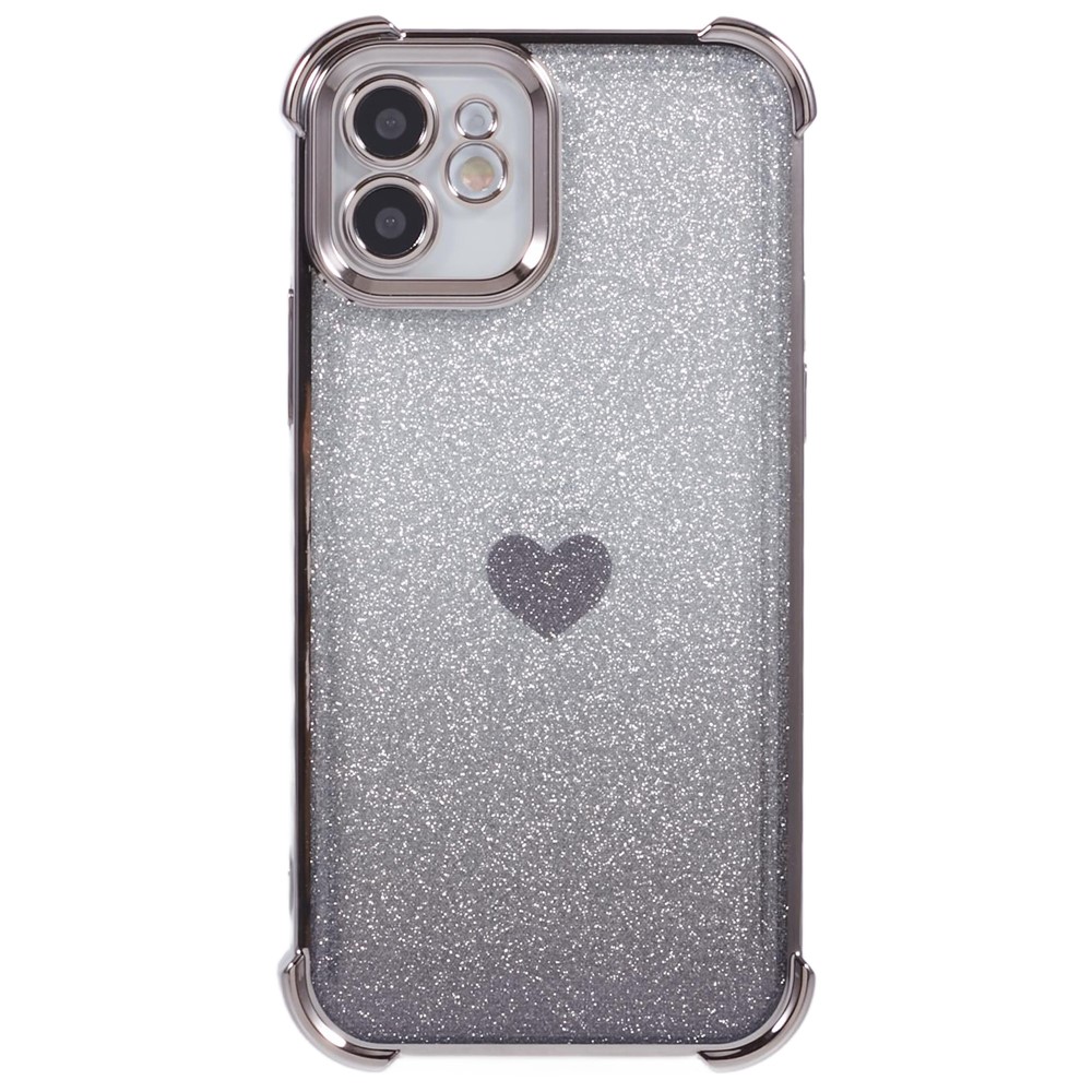 For iPhone 11 Drop Protection Cell Phone Case Heart Pattern TPU Glittery Powder Phone Cover - Grey