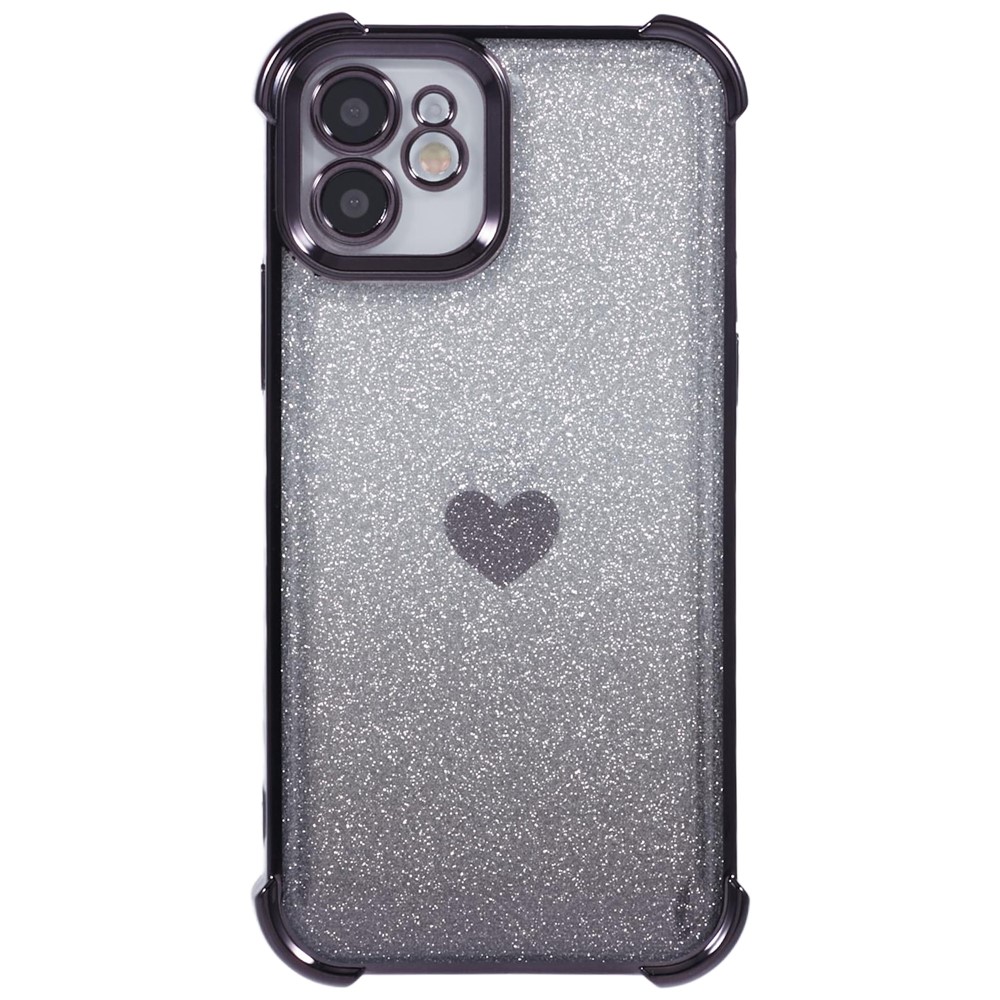 For iPhone 11 Drop Protection Cell Phone Case Heart Pattern TPU Glittery Powder Phone Cover - Black
