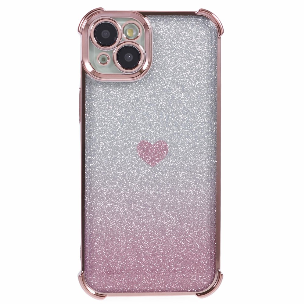 For iPhone 14 Plus TPU Phone Shell Glittery Powder Decor Phone Cover Drop Protection Phone Case - Pink