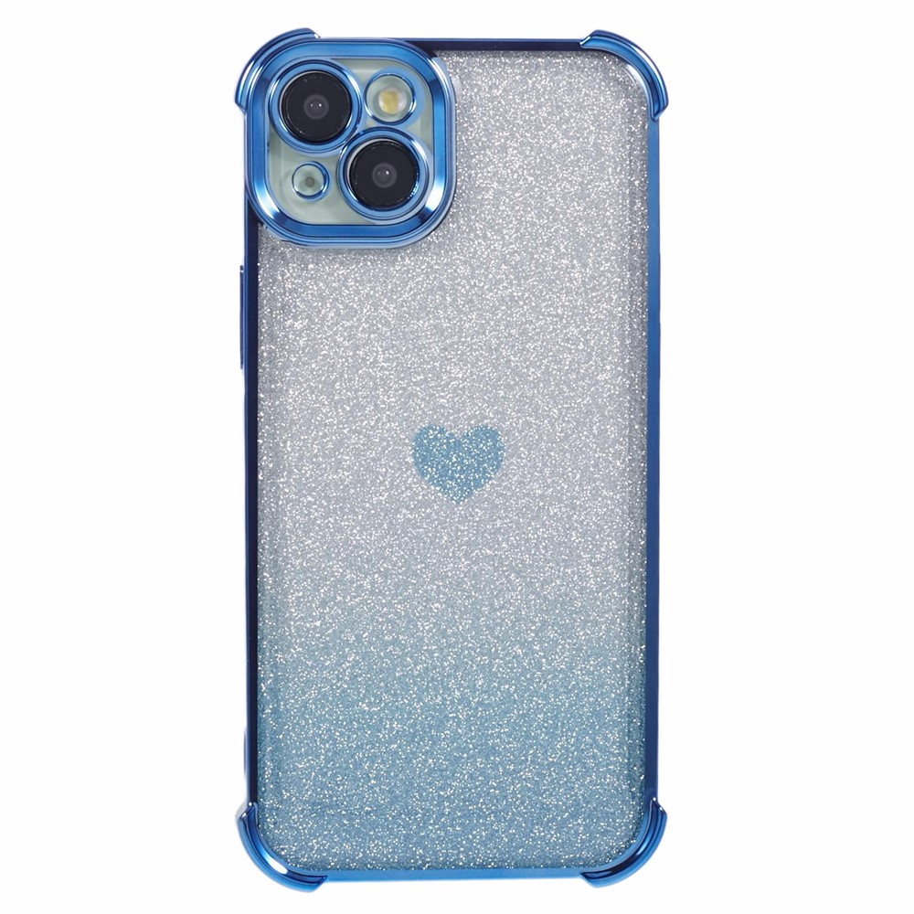 For iPhone 14 Drop Protection Phone Case Heart Pattern TPU Glittery Powder Phone Cover - Blue