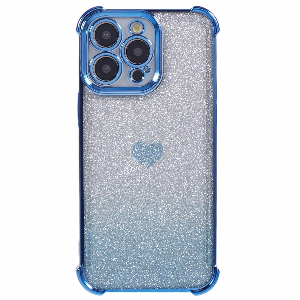 TPU Phone Shell for iPhone 13 Pro Drop Protection Phone Case Heart Pattern Glittery Powder Phone Cover - Blue