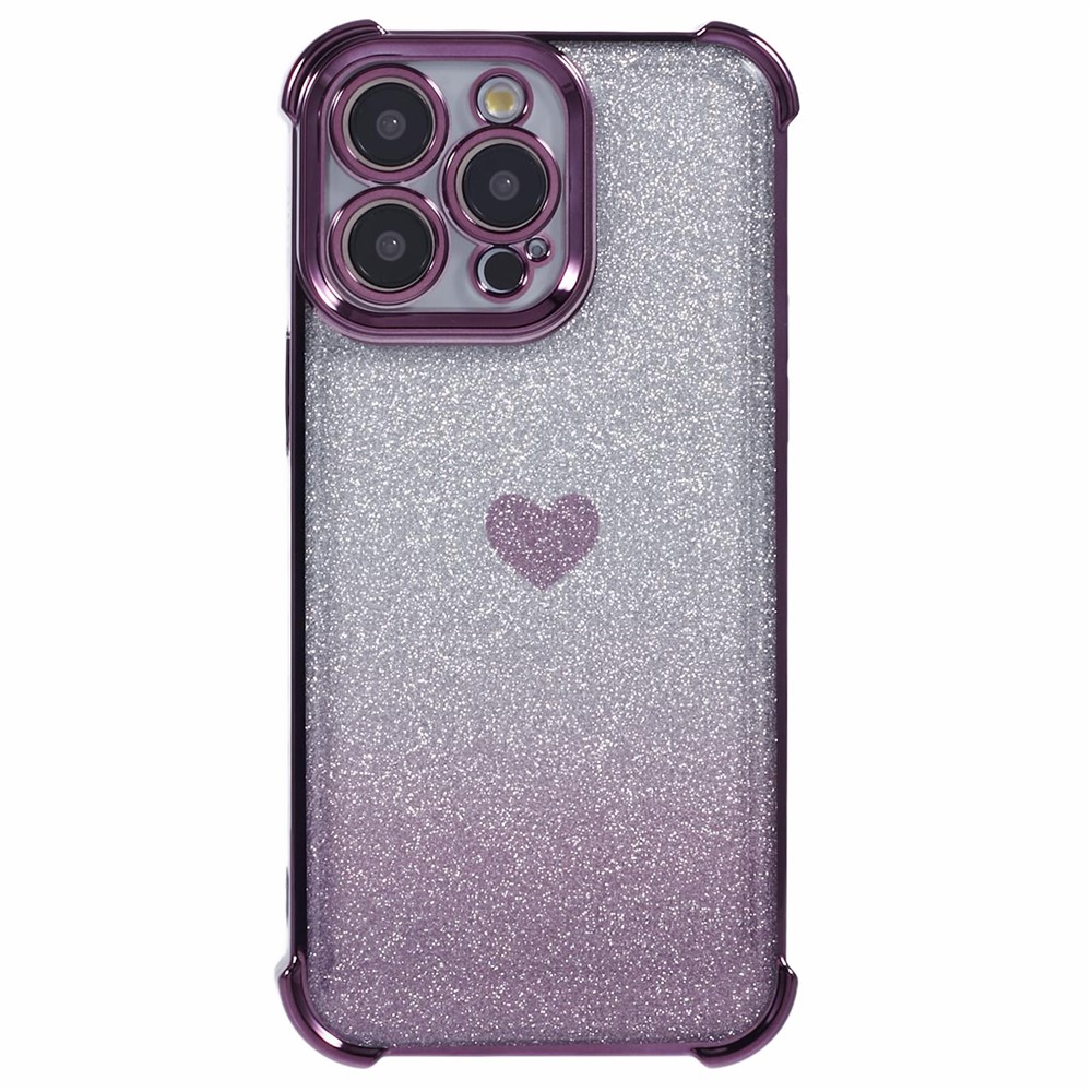 For iPhone 12 Pro Max Slim-Fit Mobile Phone Case Heart Pattern TPU Shell Glittery Powder Phone Cover - Dark Purple