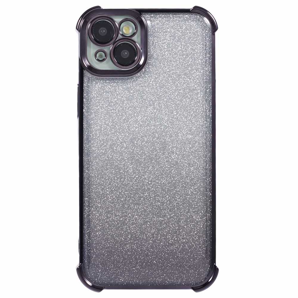 For iPhone 13 Electroplating Phone Case Glitter Powder Gradient Color TPU Phone Cover - Black