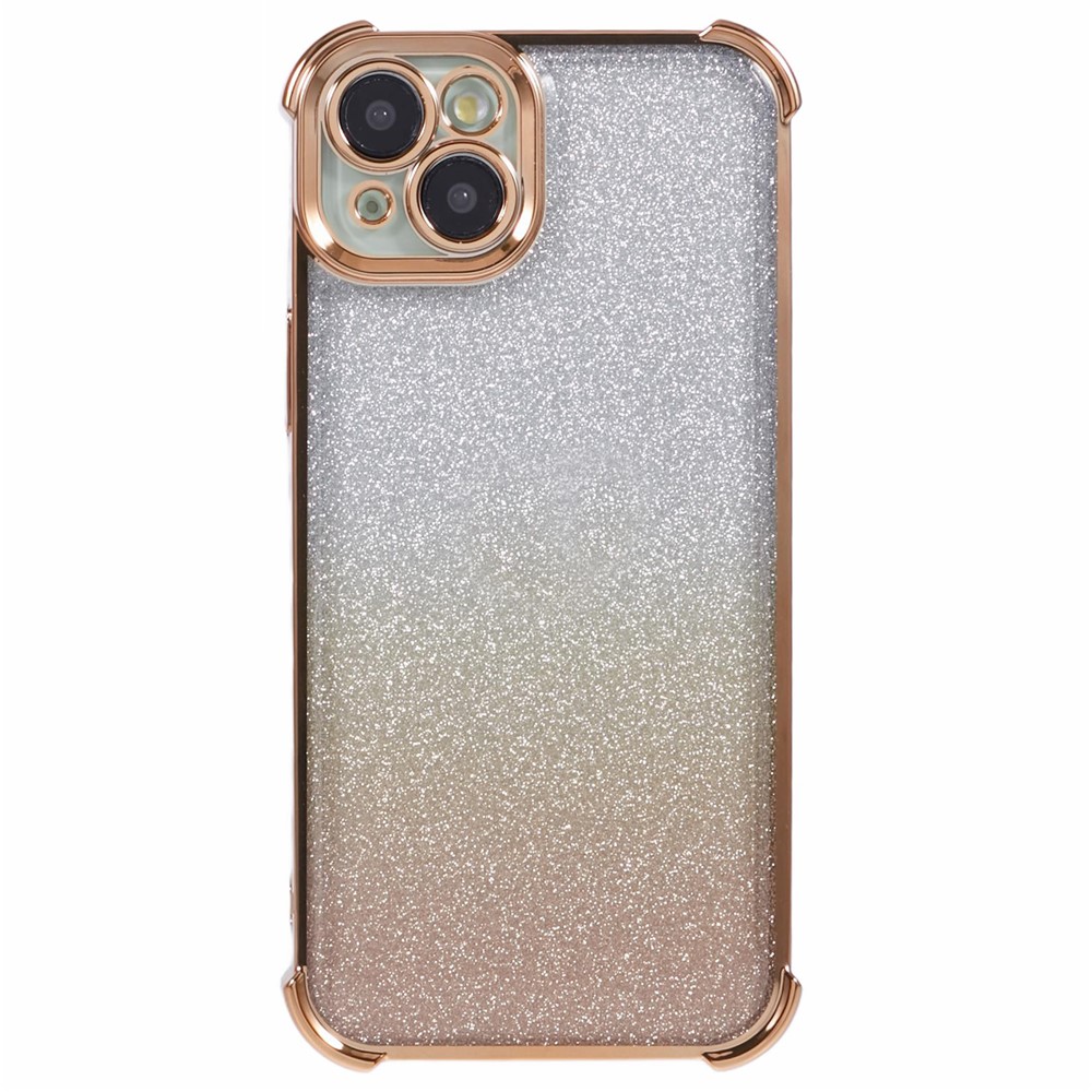 For iPhone 13 Electroplating Phone Case Glitter Powder Gradient Color TPU Phone Cover - Gold