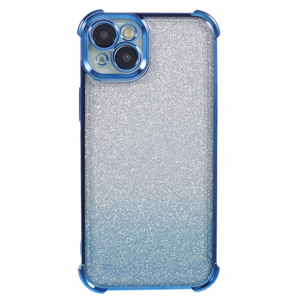 For iPhone 13 Electroplating Phone Case Glitter Powder Gradient Color TPU Phone Cover - Blue