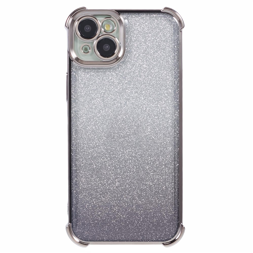 For iPhone 14 Anti-Fall Phone Case Glitter Gradient Electroplating TPU Phone Cover - Grey