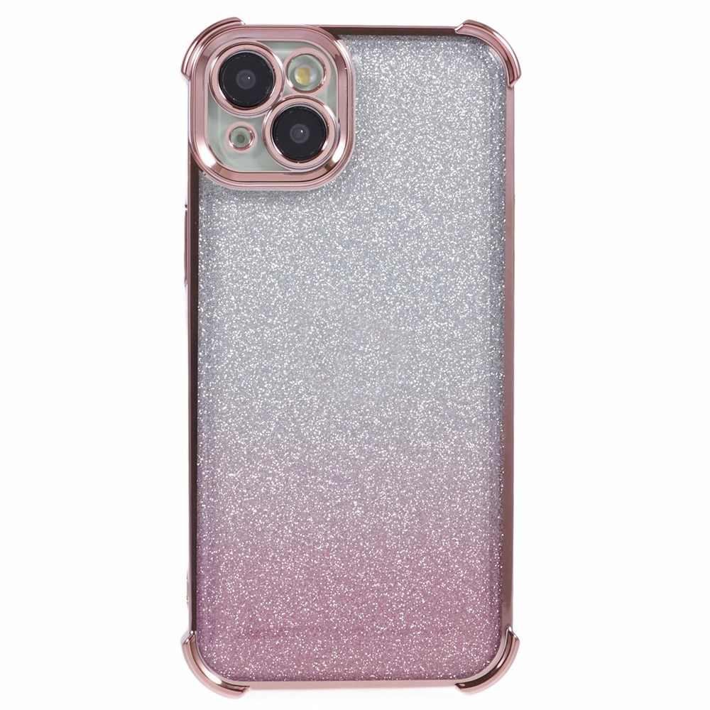 For iPhone 14 Anti-Fall Phone Case Glitter Gradient Electroplating TPU Phone Cover - Pink