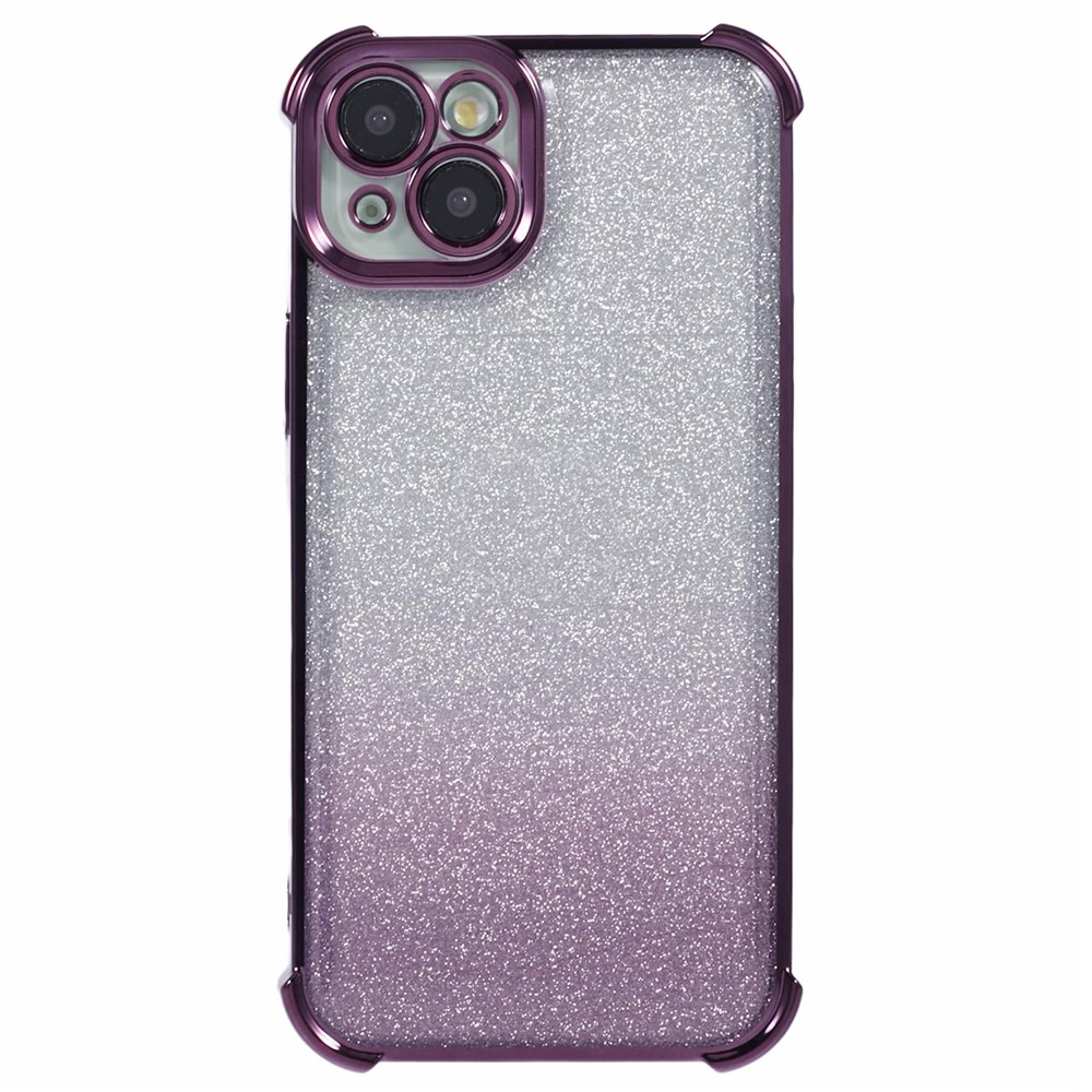 For iPhone 14 Anti-Fall Phone Case Glitter Gradient Electroplating TPU Phone Cover - Dark Purple