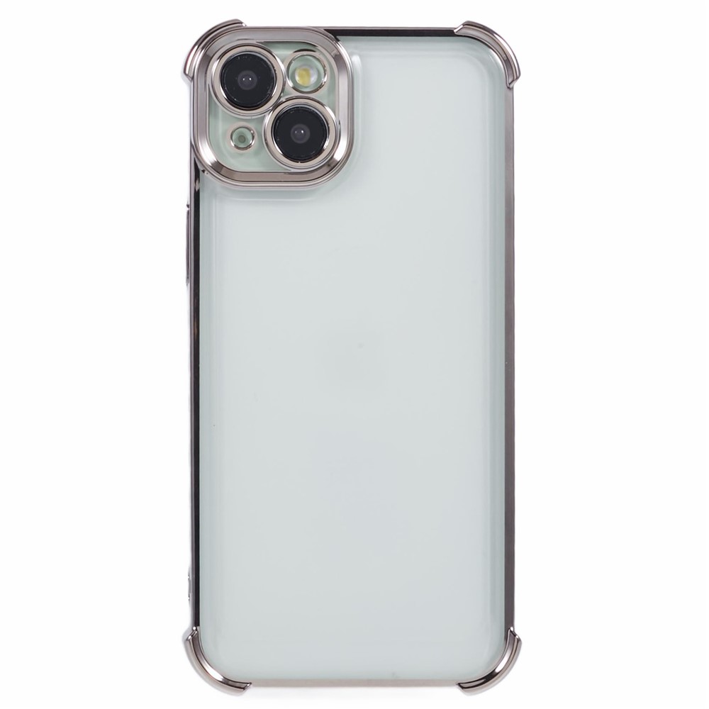For iPhone 13 Case Electroplating Heart Pattern Edge TPU Clear Phone Cover - Grey