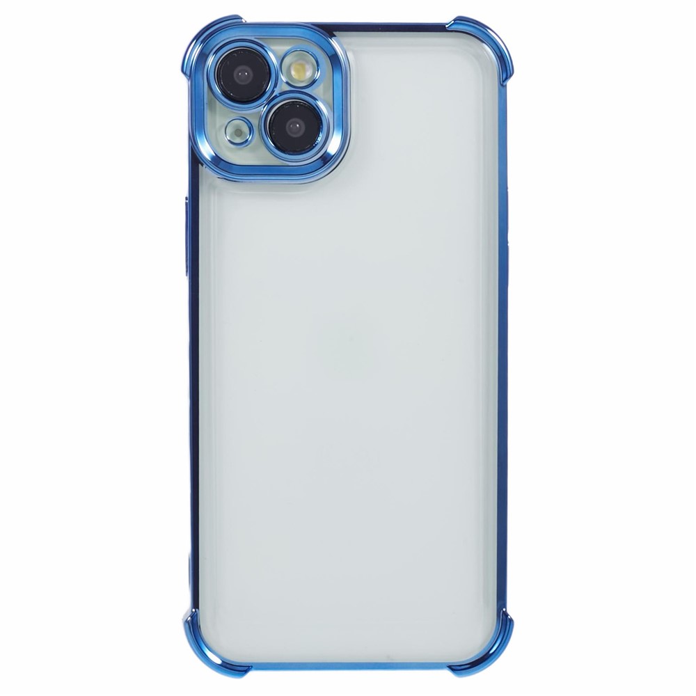 For iPhone 13 Case Electroplating Heart Pattern Edge TPU Clear Phone Cover - Blue