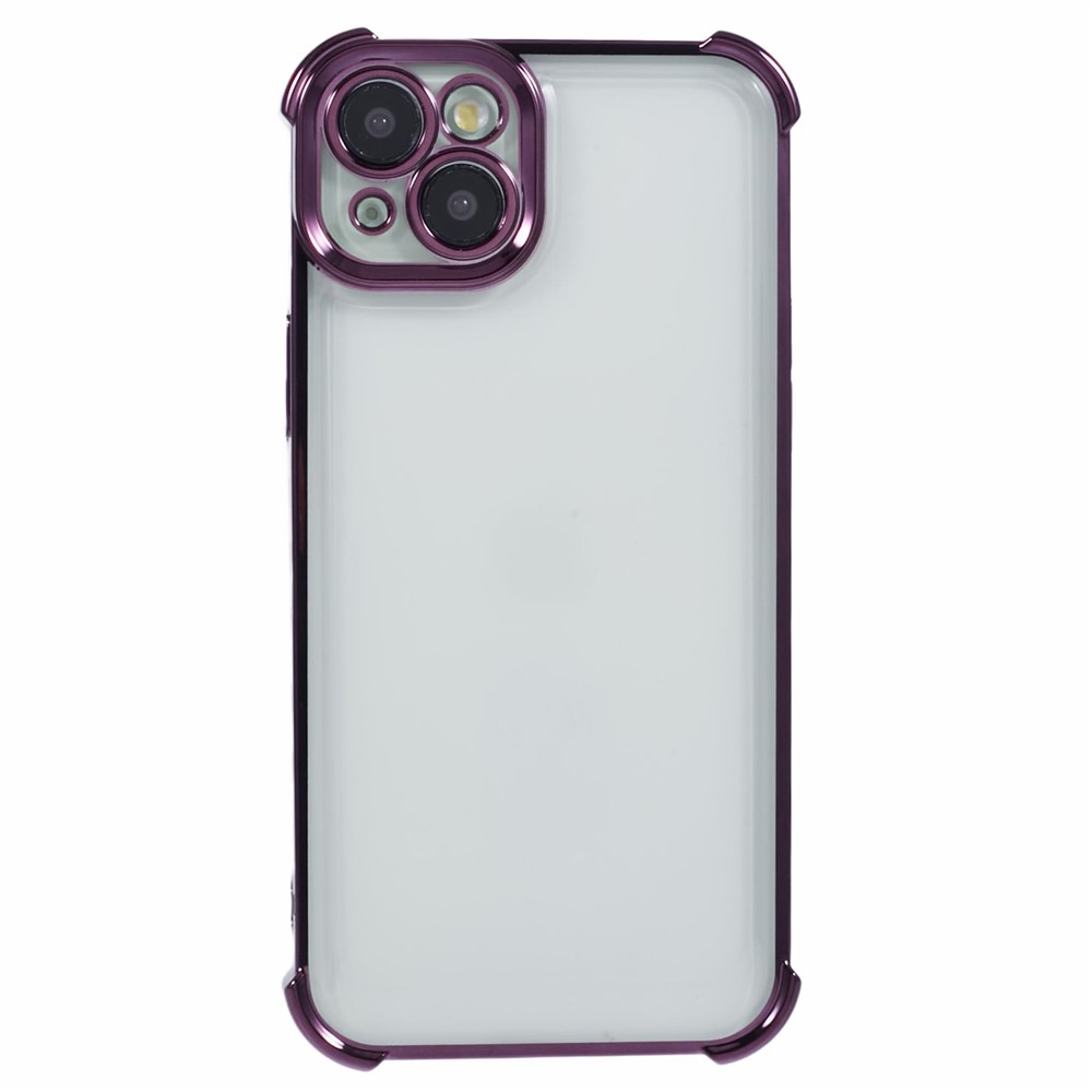 For iPhone 13 Case Electroplating Heart Pattern Edge TPU Clear Phone Cover - Dark Purple