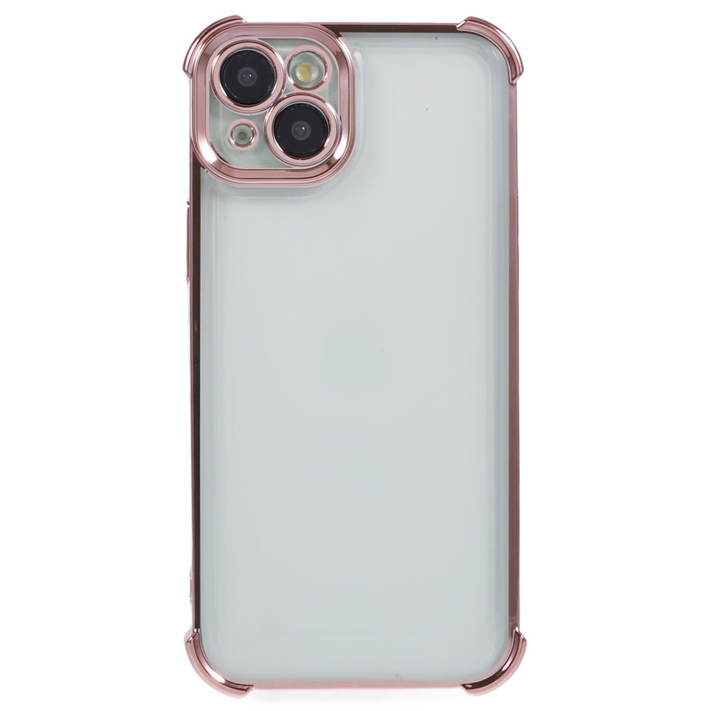 For iPhone 13 Case Electroplating Heart Pattern Edge TPU Clear Phone Cover - Pink