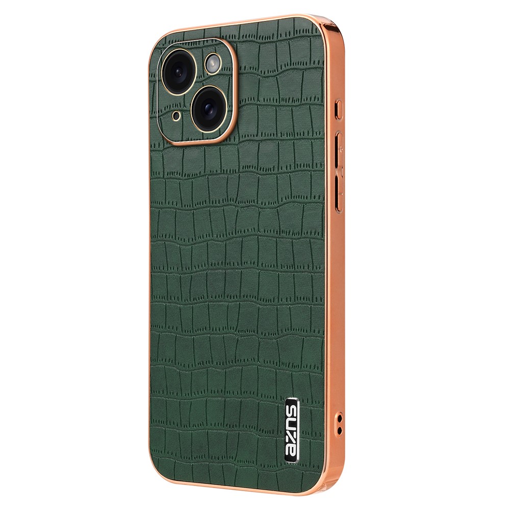 AZNS For iPhone 14 Plus Case Crocodile Texture PU+TPU Shockproof Phone Cover - Green