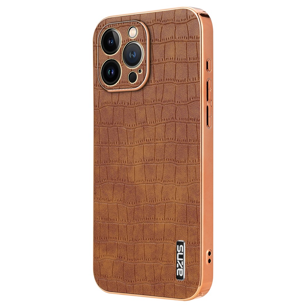 AZNS For iPhone 13 Pro Case Crocodile Texture Leather All Inclusive Back Phone Cover - Brown
