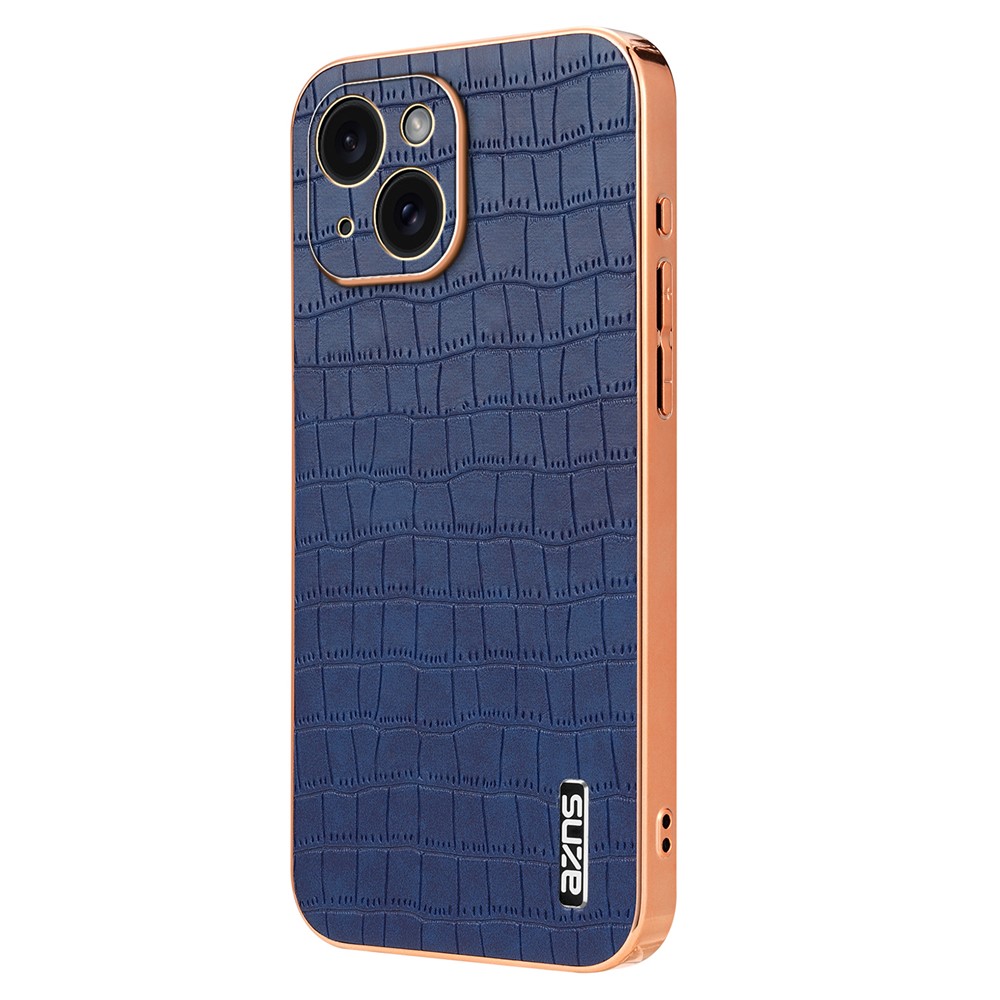 AZNS For iPhone 13 Case Crocodile Texture Design Leather + TPU  Phone Cover - Blue