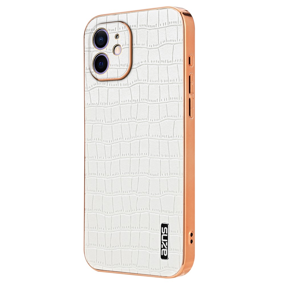 AZNS For iPhone 12 Case Crocodile Texture PU+TPU Shockproof Phone Cover - White