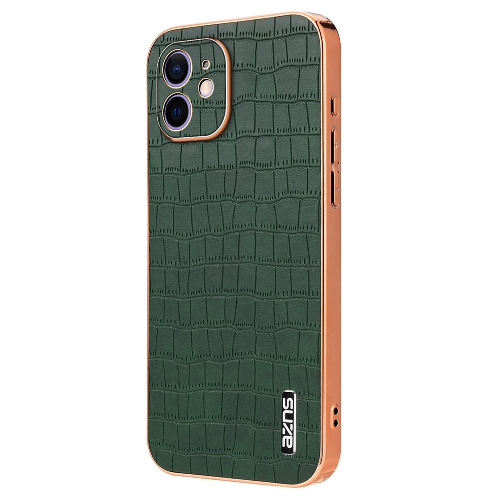AZNS For iPhone 12 Case Crocodile Texture PU+TPU Shockproof Phone Cover - Green