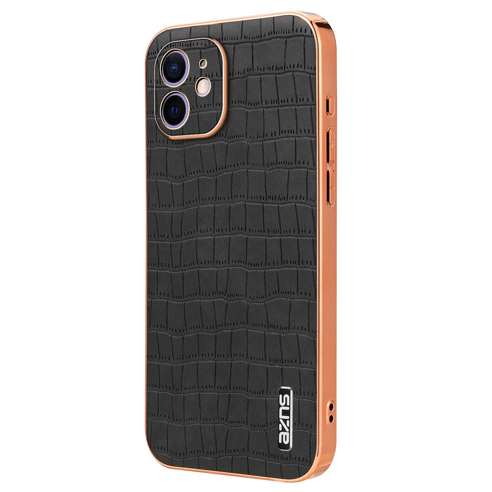AZNS For iPhone 12 Case Crocodile Texture PU+TPU Shockproof Phone Cover - Black