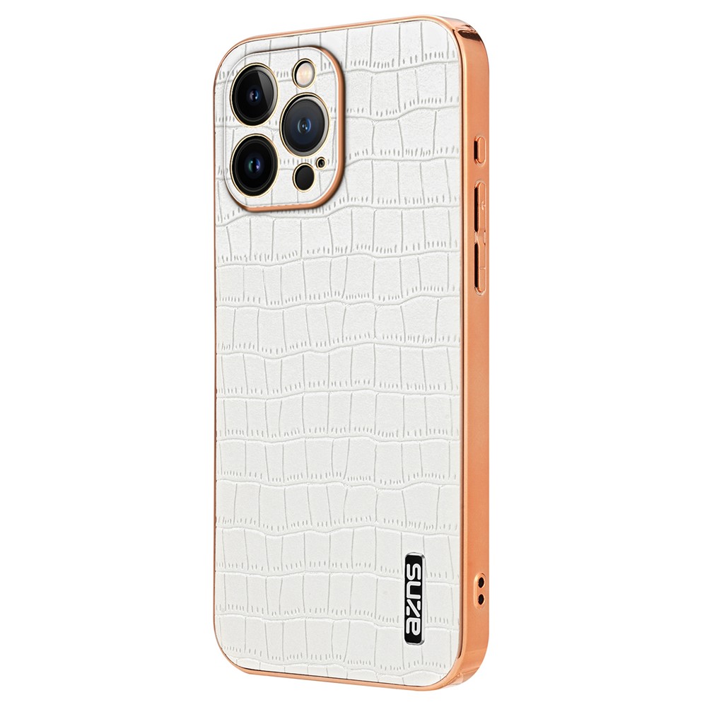 AZNS For iPhone 12 Pro Case Crocodile Texture Non-slip Leather Back Cover Electroplating - White