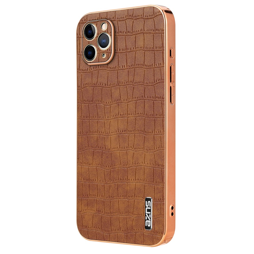 AZNS For iPhone 11 Pro Max Case Crocodile Texture PU+TPU Electroplating Phone Cover - Brown