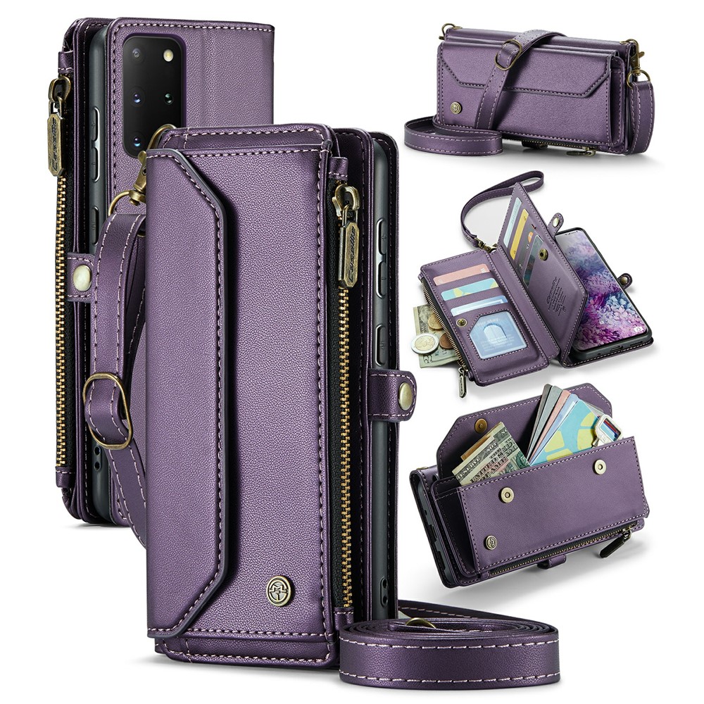 For Samsung Galaxy S20 Plus 5G / 4G Leather Case CASEME C36 Zipper Multiple Card Slots Phone Cover with Straps - Purple