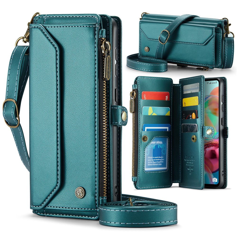 For Samsung Galaxy A71 4G SM-A715 Leather Case CASEME C36 Zipper Multiple Card Slots Phone Cover with Straps - Green