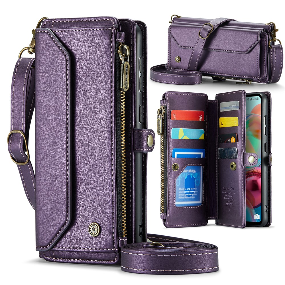 For Samsung Galaxy A71 4G SM-A715 Leather Case CASEME C36 Zipper Multiple Card Slots Phone Cover with Straps - Purple