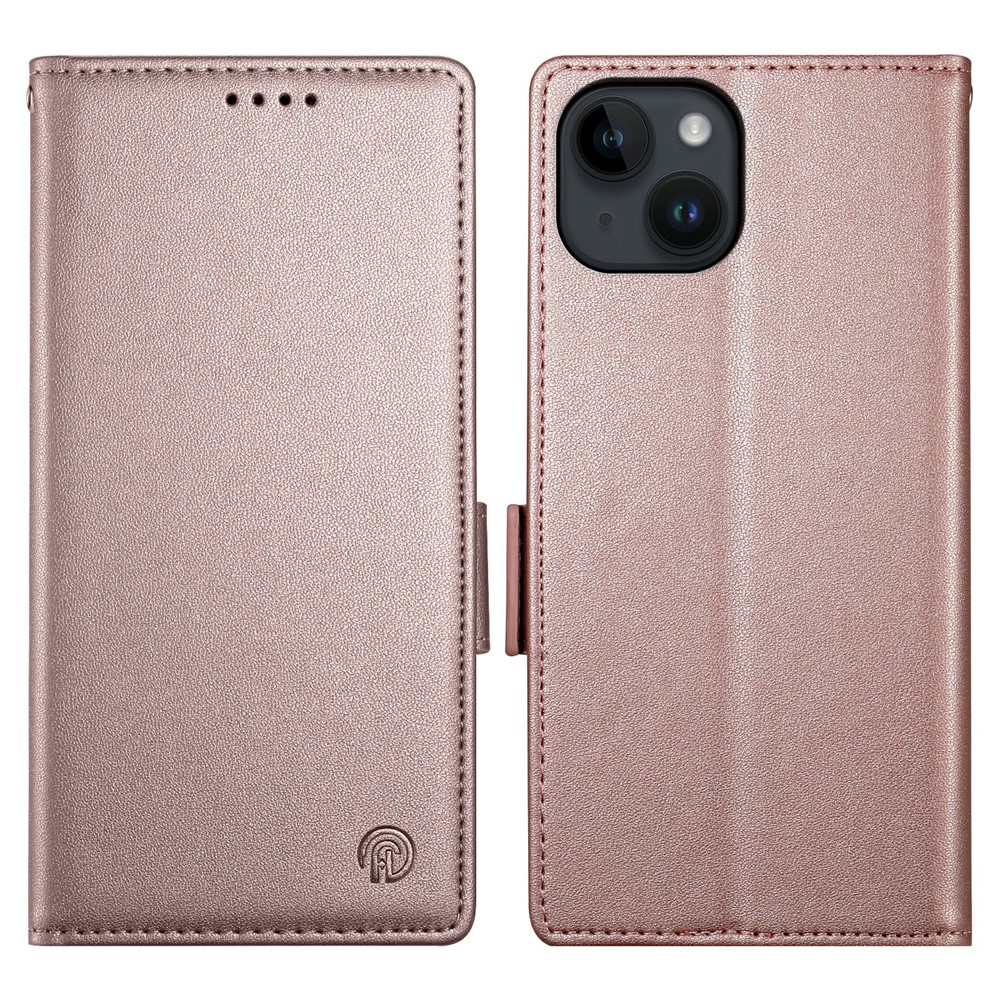 DF-010 For iPhone 13 Case Magnetic Side Clasps Anti-fall Leather Stand Phone Cover - Rose Gold