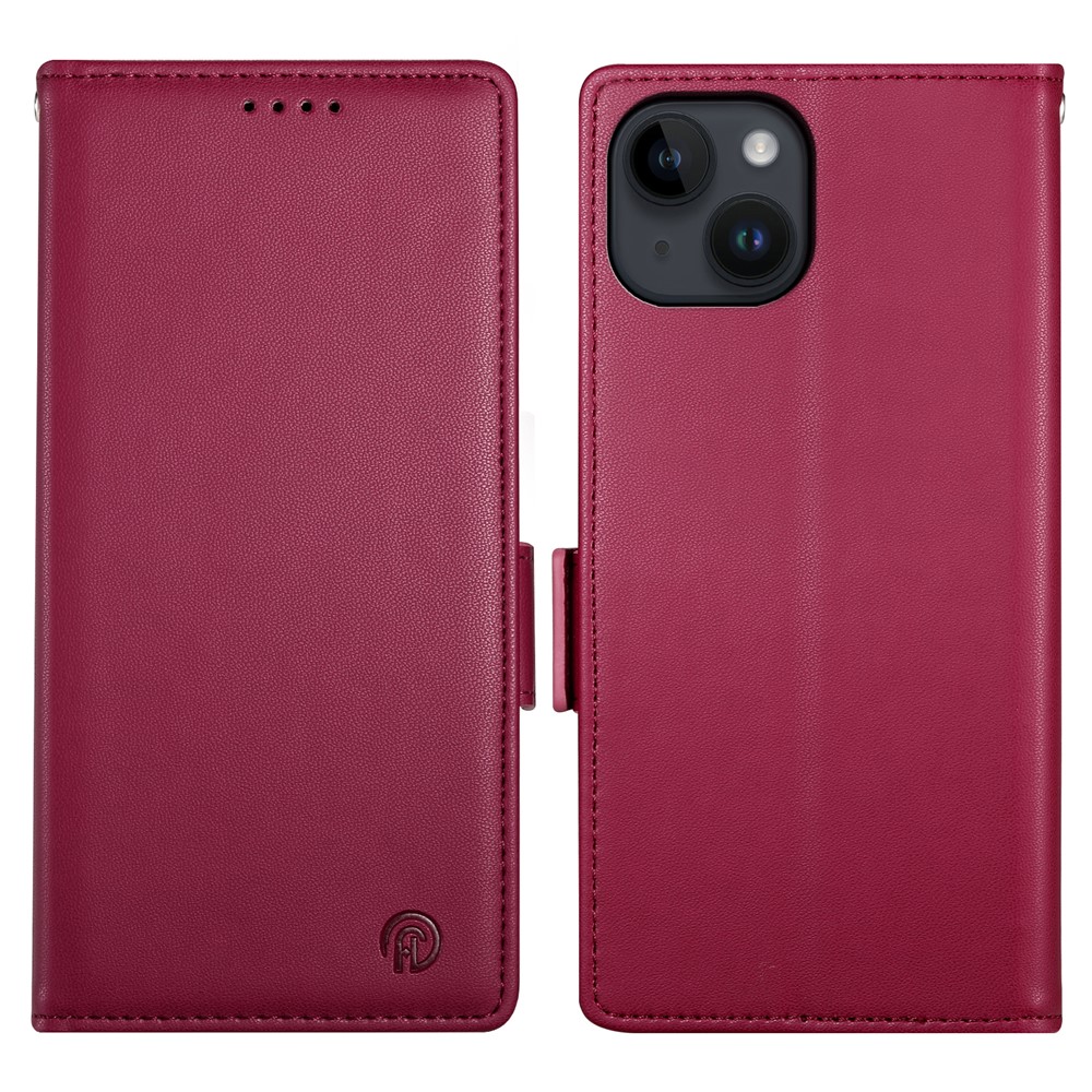 DF-010 For iPhone 13 Case Magnetic Side Clasps Anti-fall Leather Stand Phone Cover - Wine Red