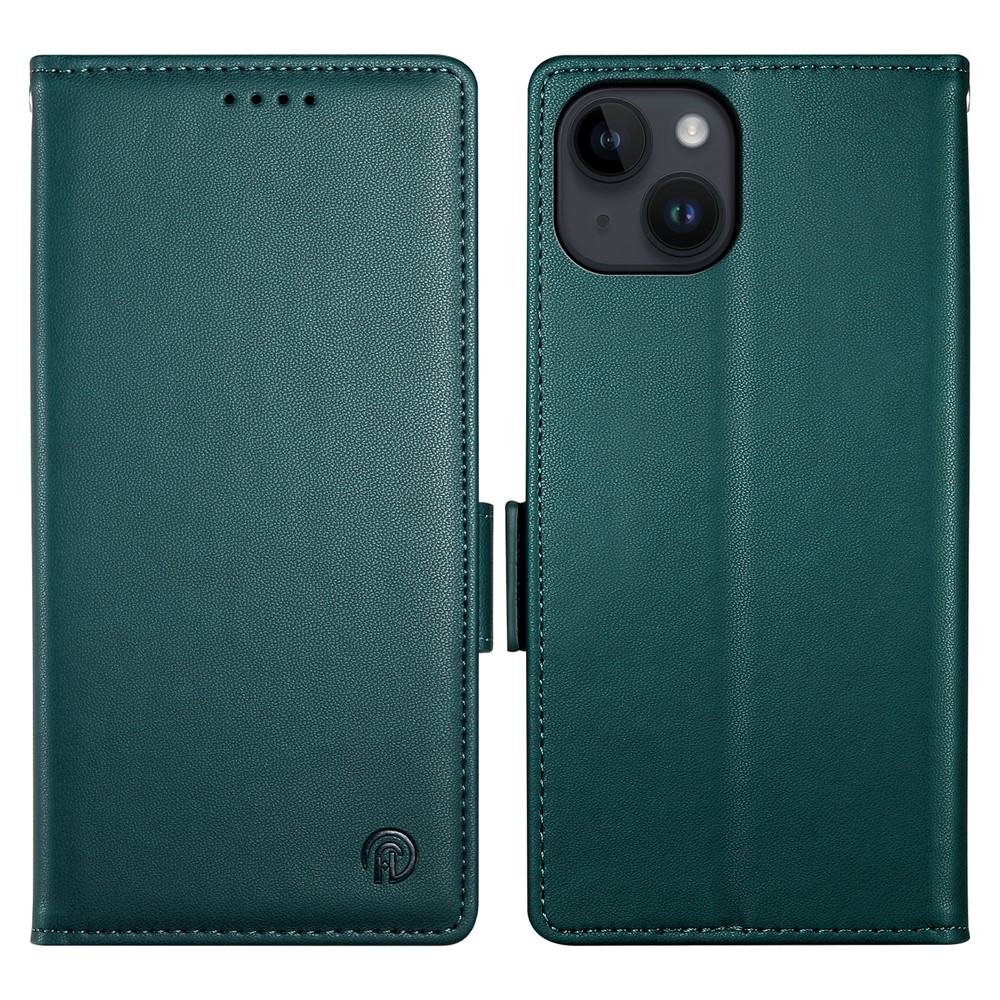 DF-010 For iPhone 13 Case Magnetic Side Clasps Anti-fall Leather Stand Phone Cover - Blackish Green