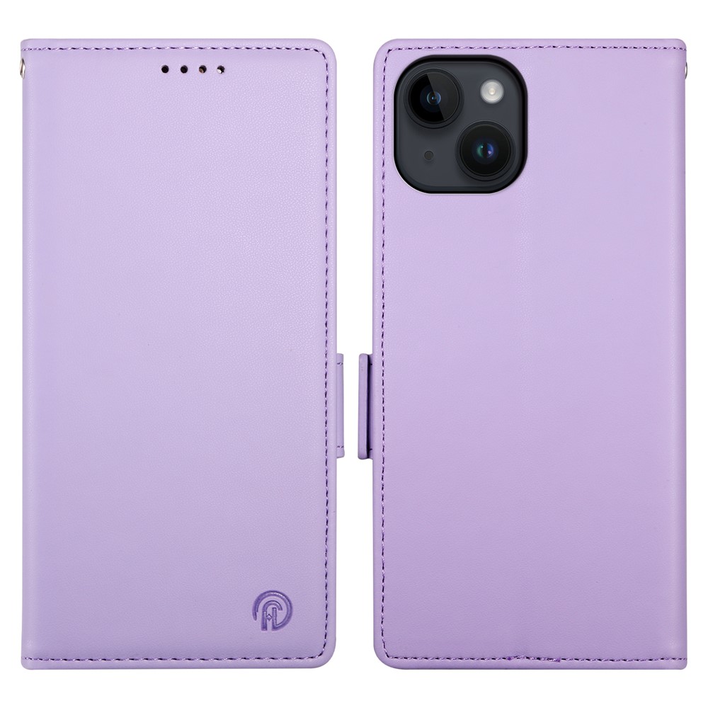 DF-010 For iPhone 13 Case Magnetic Side Clasps Anti-fall Leather Stand Phone Cover - Purple