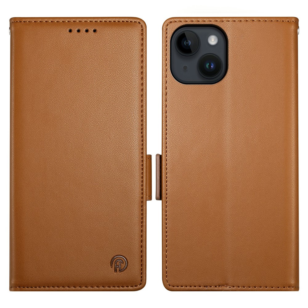 DF-010 For iPhone 13 Case Magnetic Side Clasps Anti-fall Leather Stand Phone Cover - Brown