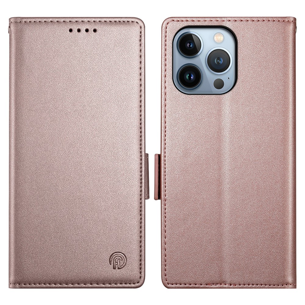 DF-010 For iPhone 13 Pro Case Full Protection PU Leather Phone Cover with Wallet - Rose Gold