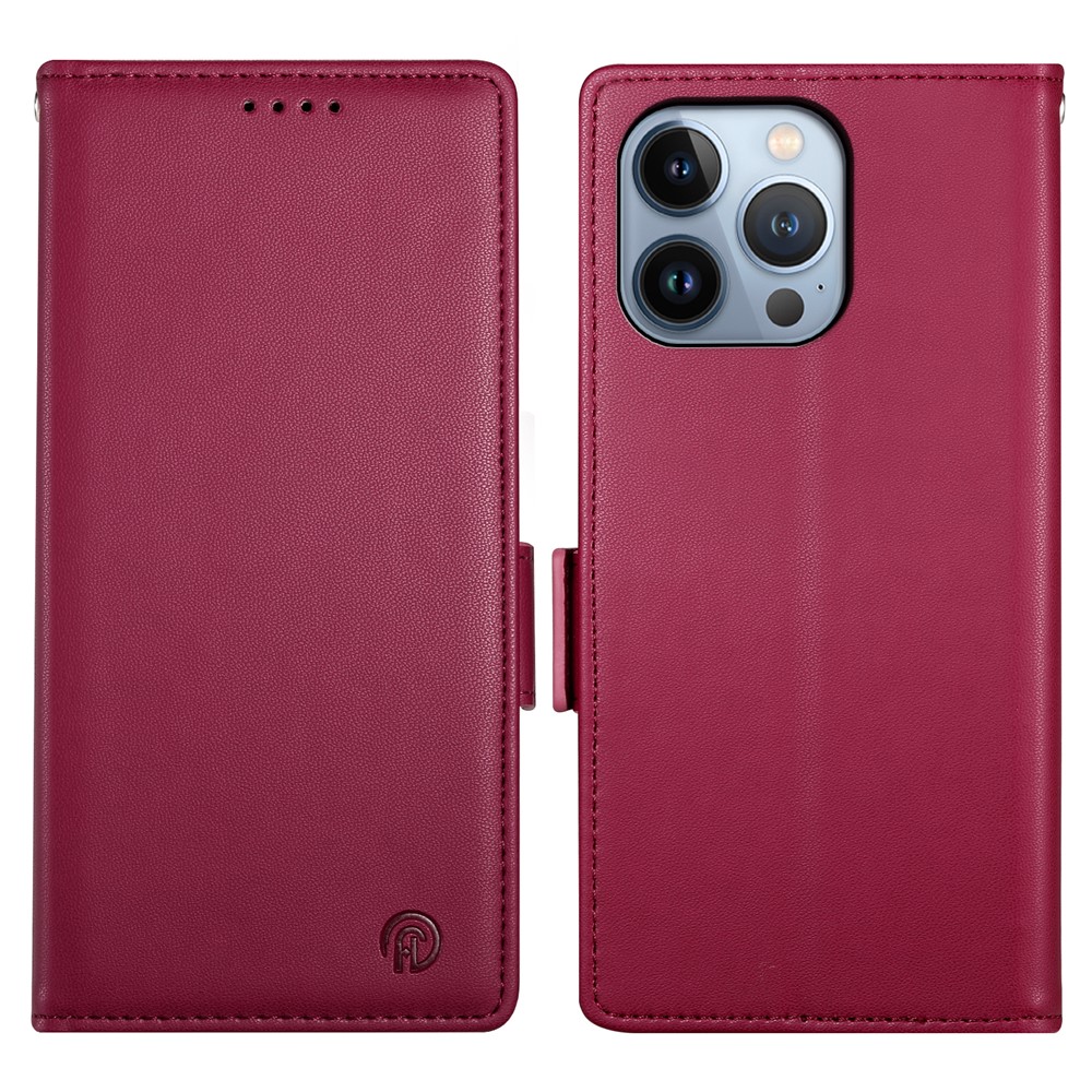 DF-010 For iPhone 13 Pro Case Full Protection PU Leather Phone Cover with Wallet - Wine Red